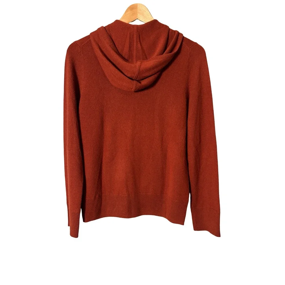 J. Crew 100% Cashmere Full Zip Hoodie Sweater Medium Rust Burnt Orange